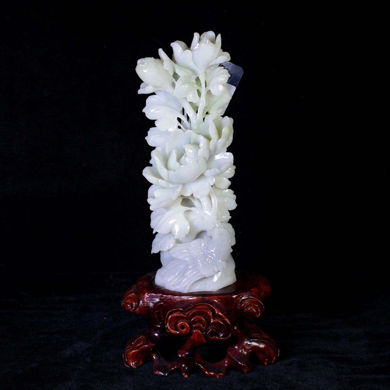 送礼佳品精工雕刻和田玉老熟料玉质细腻温润俏色花开富贵摆件8454