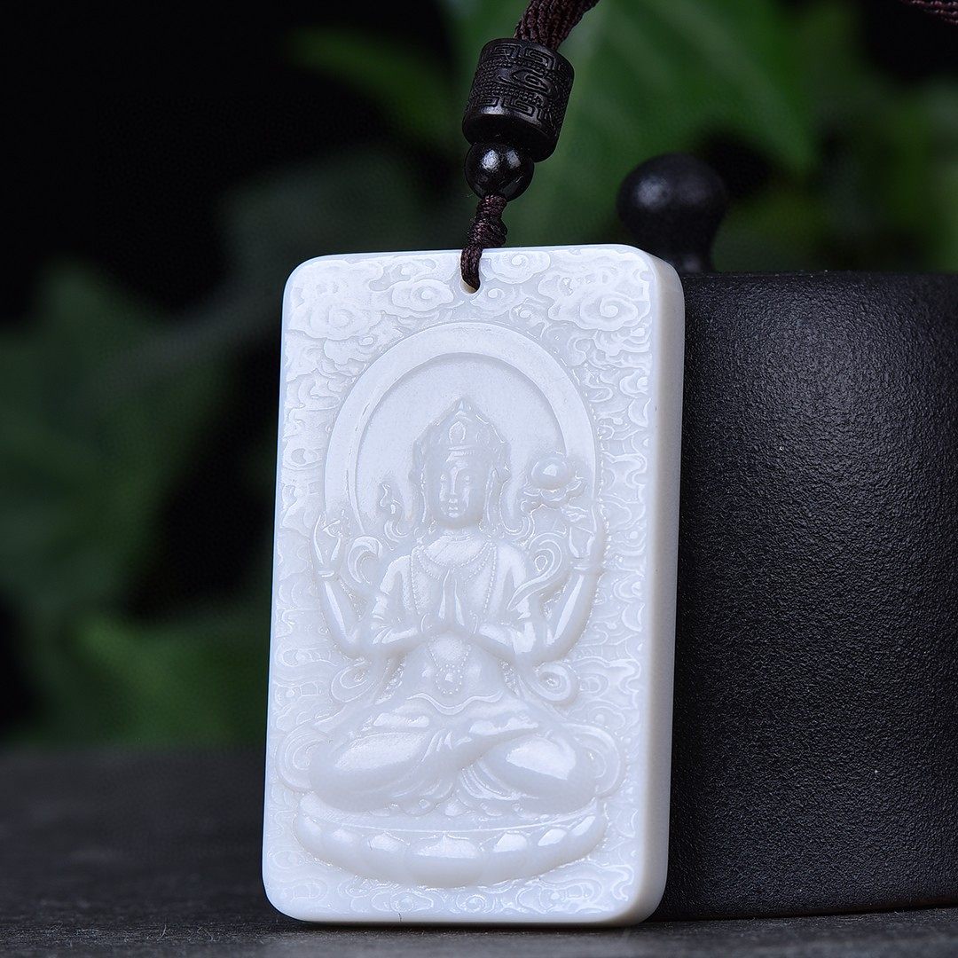 爆亏啦精致细料和田玉老坑料高脂高糯细润油冰白《四臂观音》0453