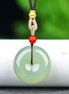 佩戴级精品和田玉青海老坑镯心料高冰浅晴水色大平安扣吊坠D15473