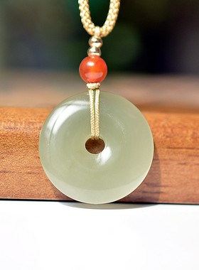 放巨漏和田玉青海老熟料冰种湖水青黄口料细腻无结构平安扣D15314