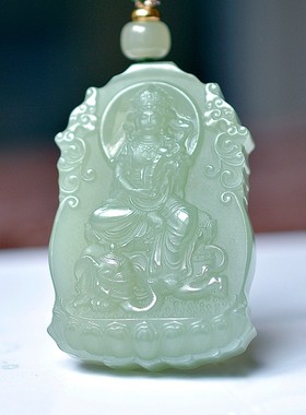 亏嘛啦和田玉青海钢板料冰底晴水玉质结构紧致普贤菩萨牌子D15413