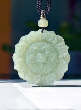 亏啦雕工精湛和田玉青海老坑冰种湖水青完美镯心料仿古牌子C15441