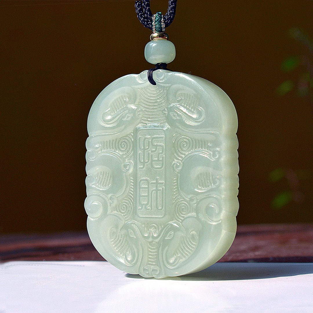 抢疯啦和田玉青海钢板料冰种湖水青细腻油润双招财进宝吊坠C15460