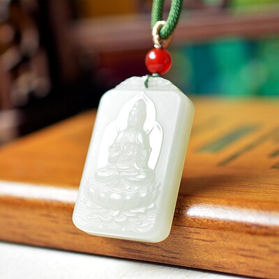 和田玉青海钢板料蓝调白玉高冰高油干净无结构吉祥观音牌子D15232