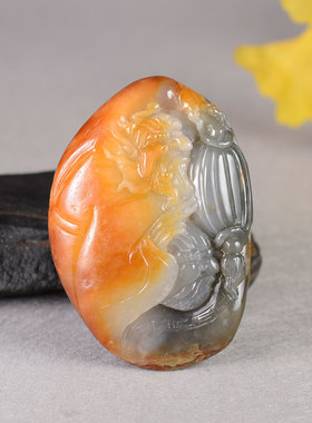 亏嘛啦新疆和田玉青花籽料雕工精湛皮色柔美油温润细腻钟馗把件SX