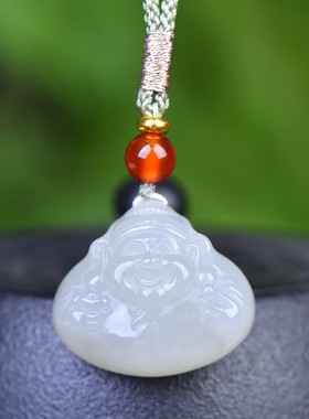 抢疯啦和田玉青海老熟料冰白细腻干净无结构吉祥财神吊坠D15480