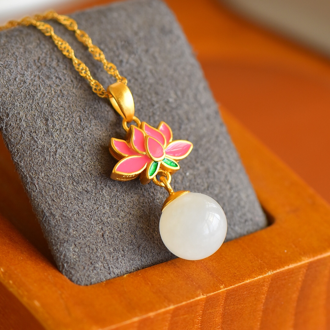 手工制作s925银镶和田玉精品料单珠百搭吊坠配送银链礼盒0435A-6