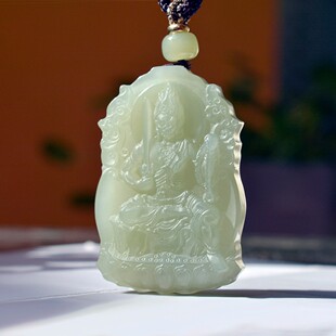 亏啦和田玉青海老坑钢板高冰晴水玉质温润精雕不动明王牌子D15424