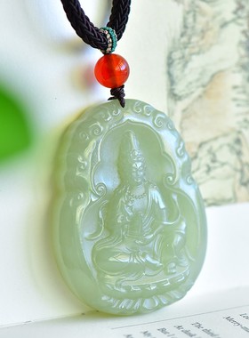 和田玉青海钢板料冰底晴水高脂油润干净无结构莲花观音牌子D15046