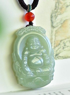 放巨漏精雕和田玉青海老熟料高冰湖水绿细腻无结构佛牌子D15045