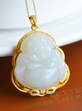 手工精制s925银镶新疆和田玉精品佛公吊坠配送银链礼盒4491-6#