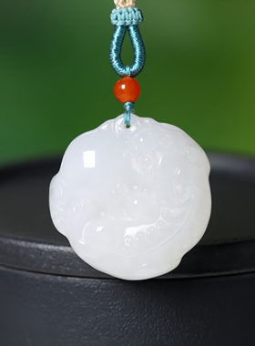 天然和田玉青海料老料白玉貔貅款吊坠男女款招财貔貅挂坠15993