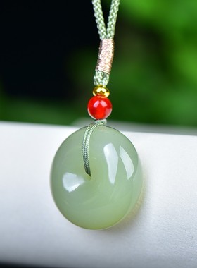 抢疯啦精品和田玉青海镯心料高冰湖水绿玉质干净圆平安扣D15475