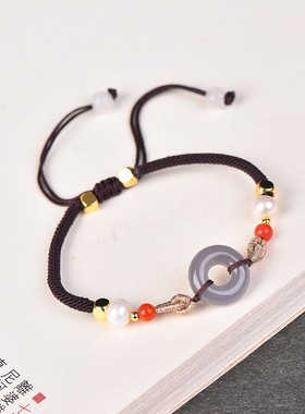 佩戴级和田玉青海老坑料烟紫面包圈玉质细腻温润平安环手链D15503