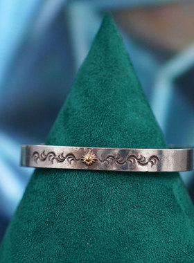 早期美国Arizona亚利桑那手工纯银K18纯金镶嵌首饰手镯艺术收藏