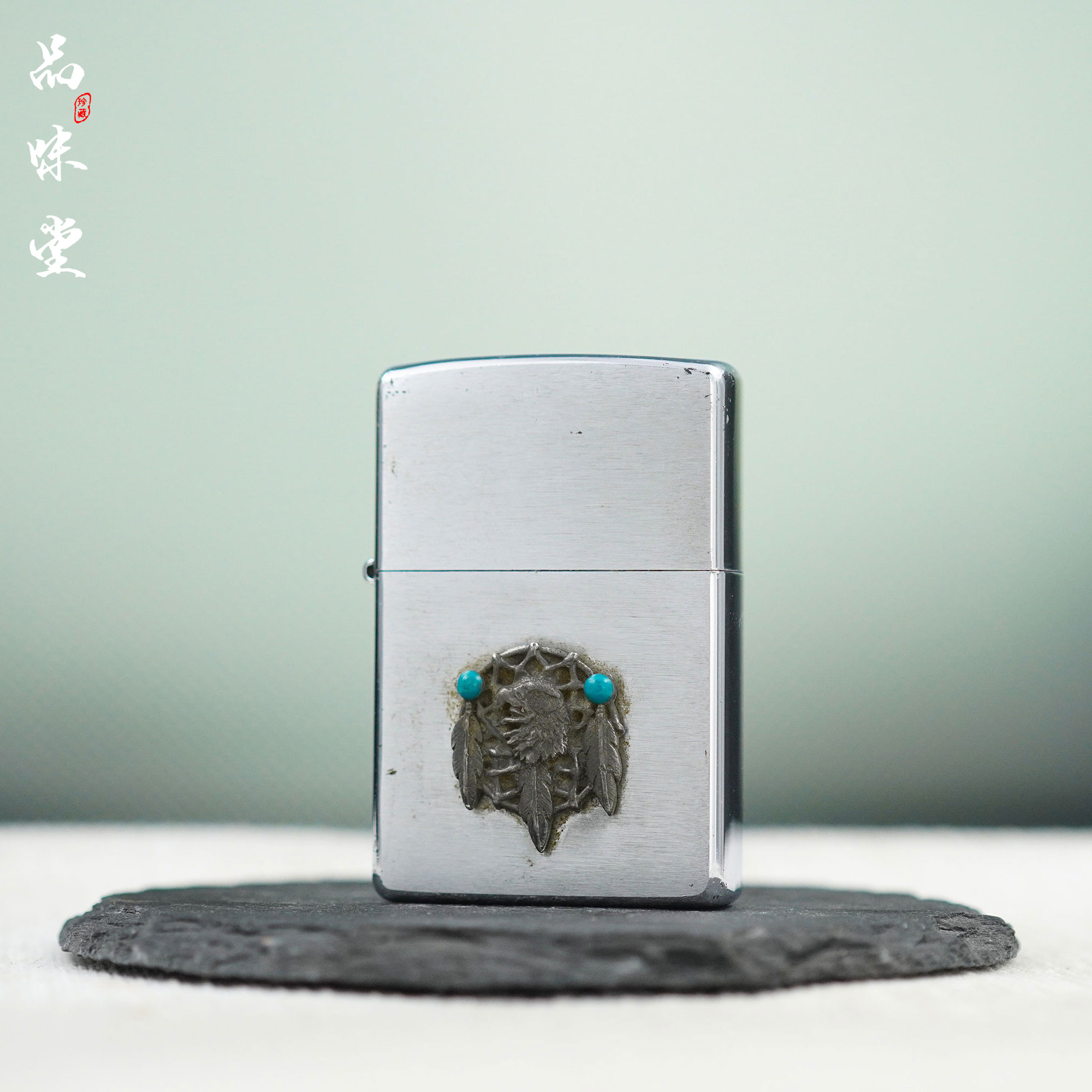 2002年美国原装正品绿松石鹰头徽章翻盖防风煤油古董打火机经典款
