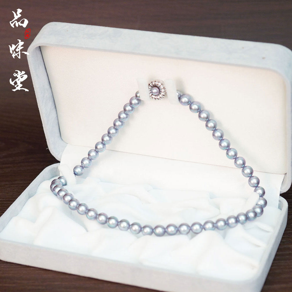日本天然海水黑珍珠silver纯银8mm正圆项链首饰高贵奢华紫色绝版