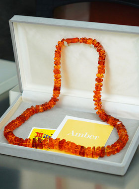 中古日本三越百年老店天然老琥珀蜜蜡手工打磨项链首饰气质送妈妈