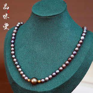 日本天然海水黑珍珠18K纯金6mm随型项链首饰高贵奢华高奢气质绝美