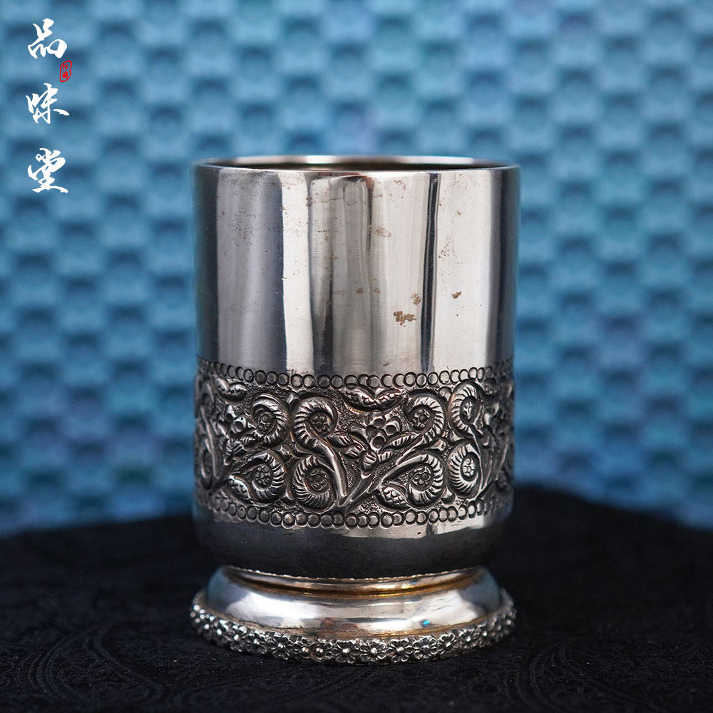 早期欧洲Silver纯银手工浮雕水杯酒杯宫廷风精美艺术古董茶杯欧式