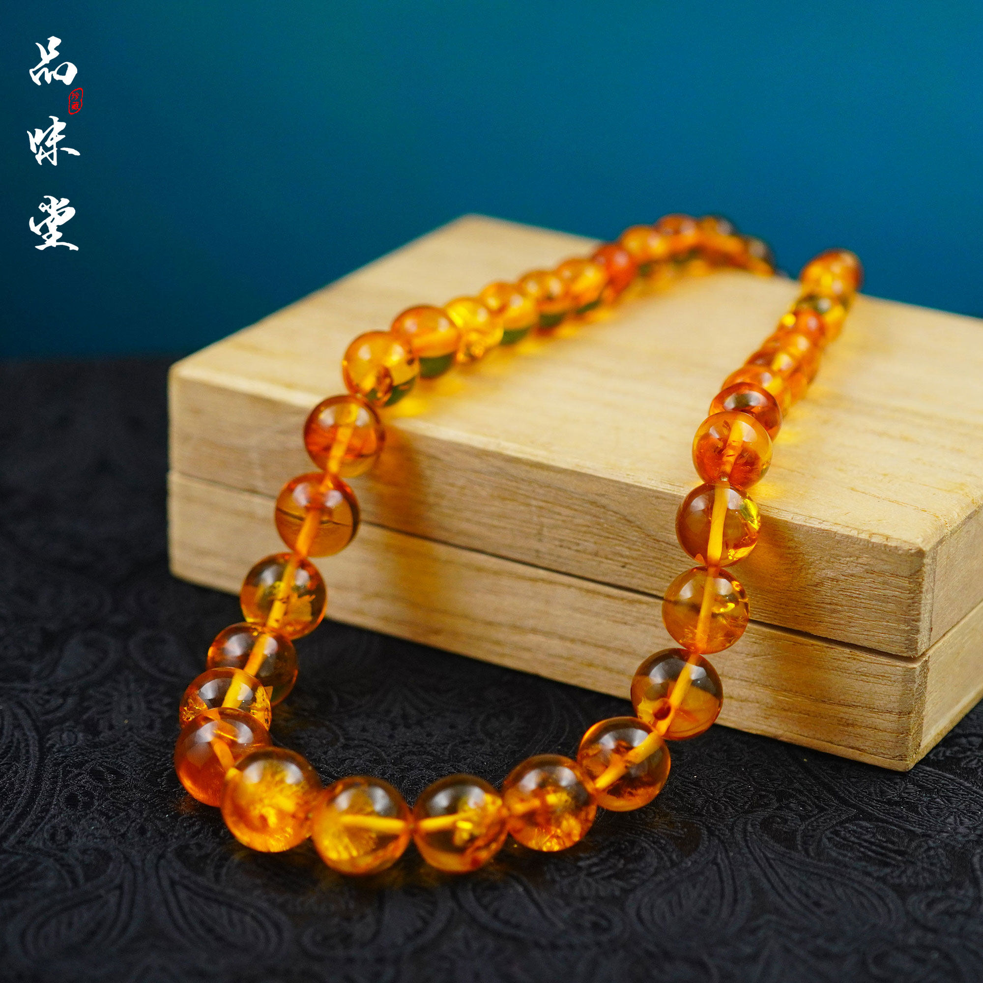 早期日本天然老琥珀蜜蜡项链手链首饰精美自然氧化色原盒全新收藏