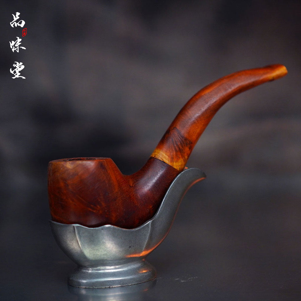 早期日本匠人全手工火琉璃便携复古烟斗弯式随型打磨个性文玩把件