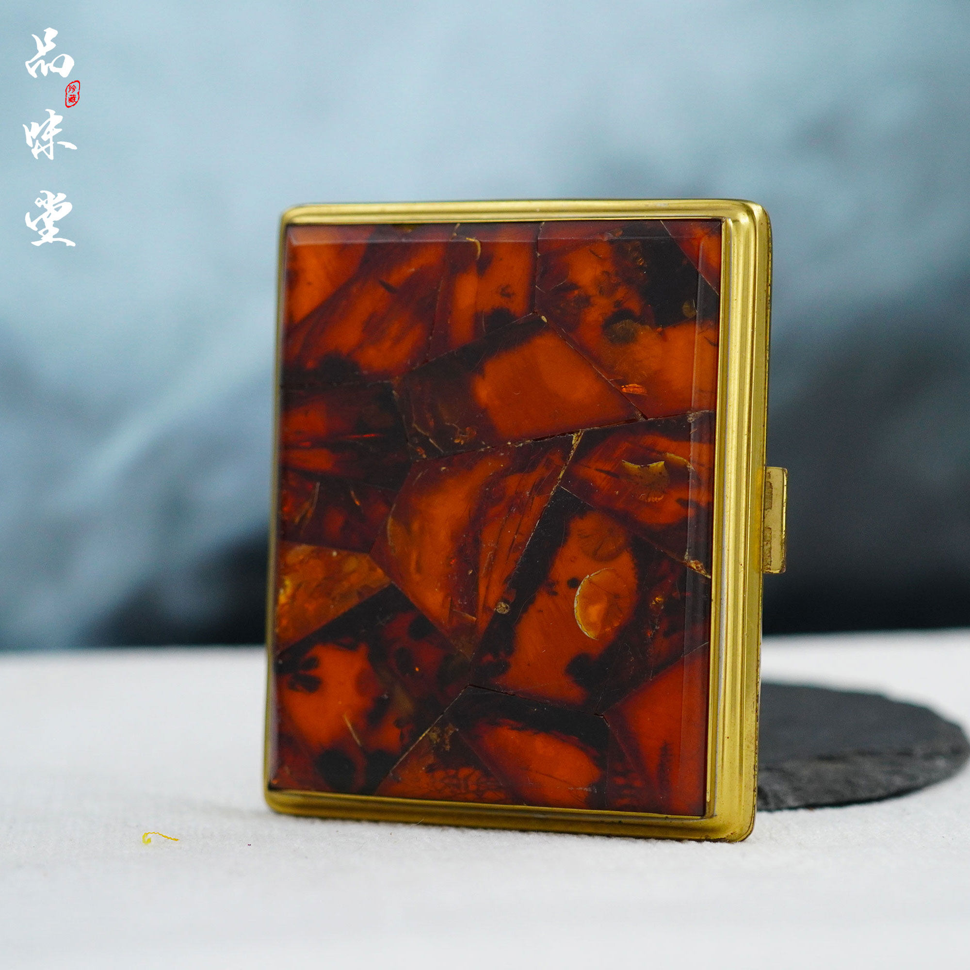 早期德国高奢天然老琥珀蜜蜡花珀手工制作古董烟盒烟具收藏级绝版