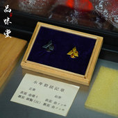 绝版 日本三菱重工胸针领带扣领带夹纯银金张木箱收藏复古个性 送礼