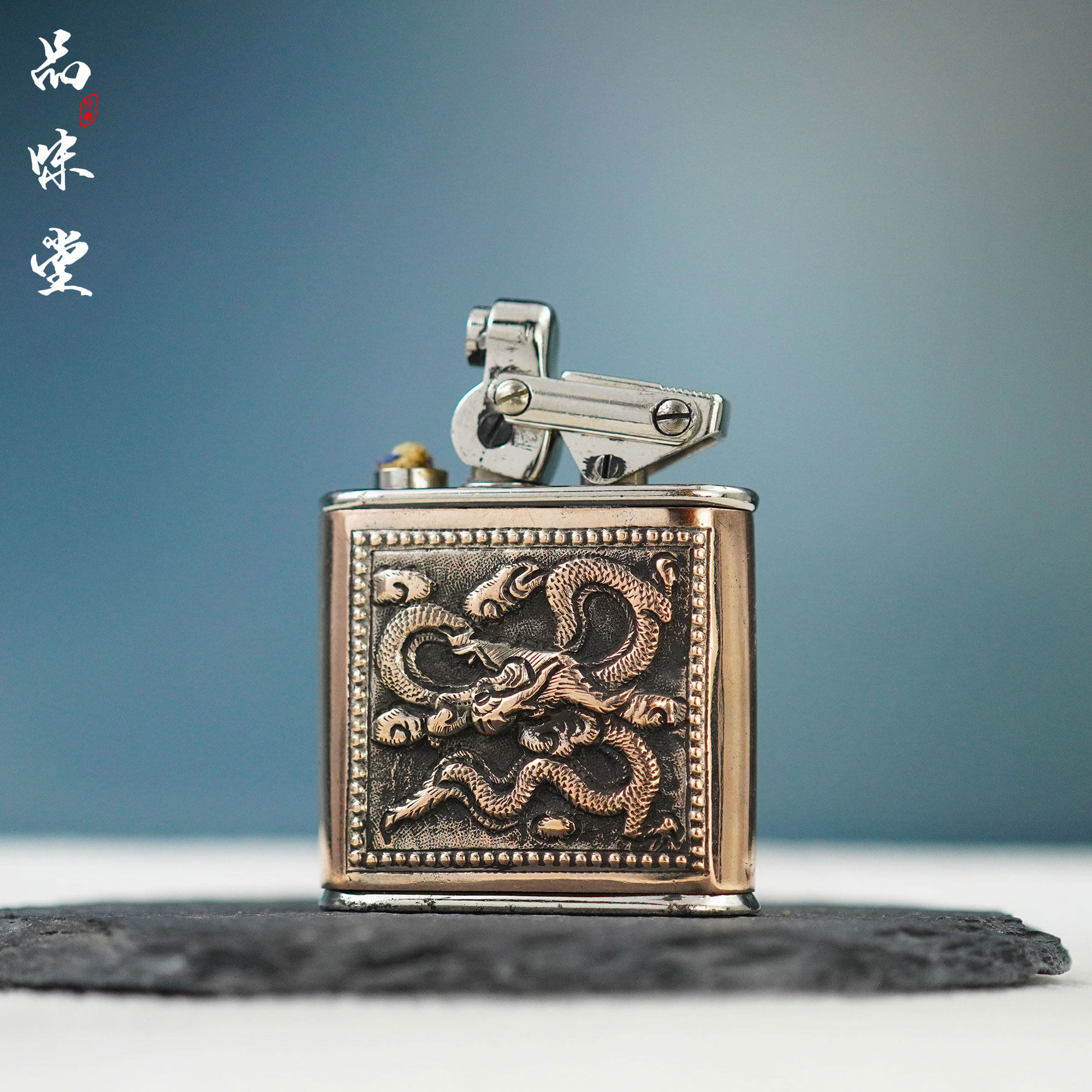 1930年德国产KW卡尔威登双面手工祥龙纹浮雕双连杆古董打火机艺术