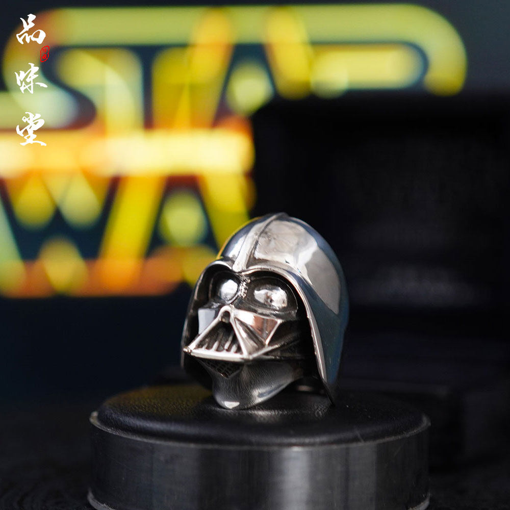 1997年日本手工银饰JAP工星球大战20周年纪念戒指黑武士限量霸气