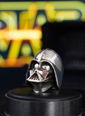 1997年日本手工银饰JAP工星球大战20周年纪念戒指黑武士限量霸气