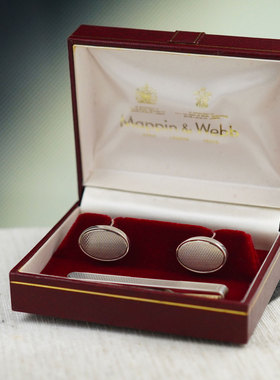 1986年英国皇室珠宝品牌Mappin&Webb衬衫袖扣领带夹纯银商务 复古