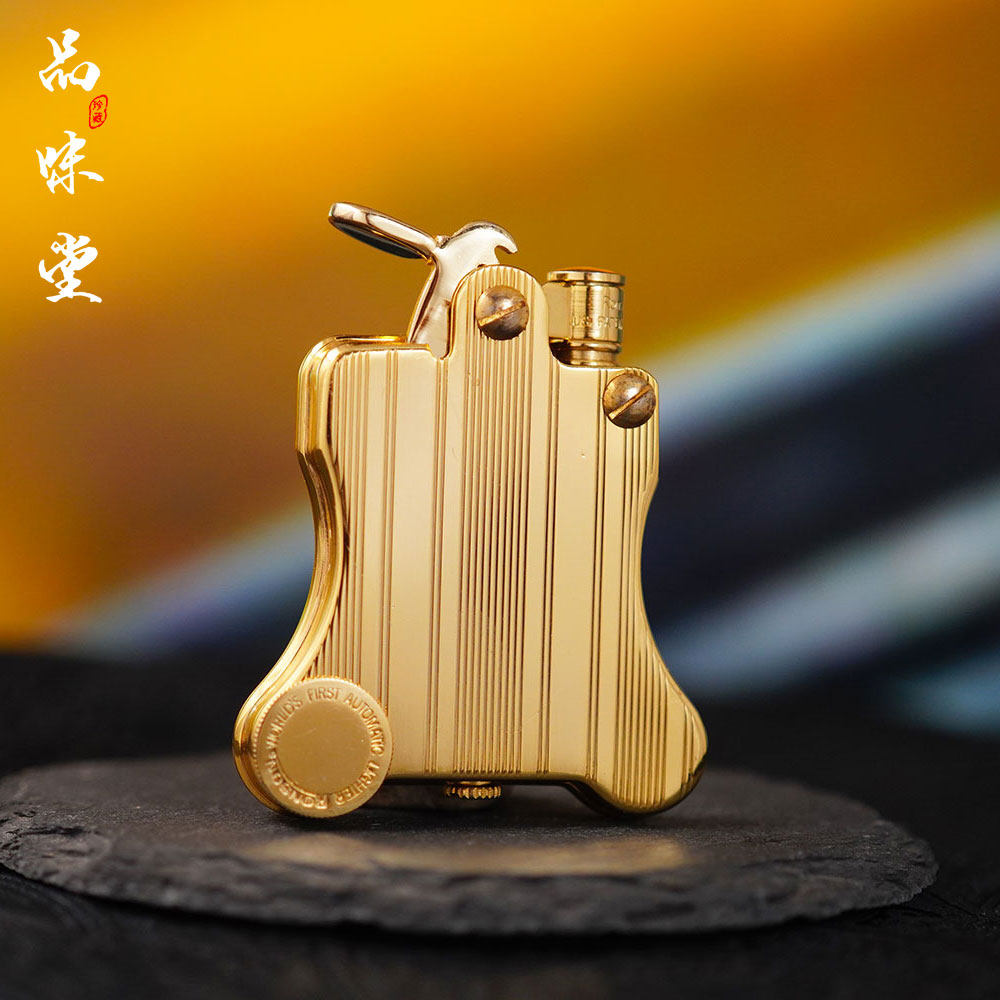 九十年代日本RONSON朗森原装班卓琴纯铜镀金磕头古董打火机男烟具