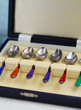 英国皇室珠宝品牌Mappin&Webb多彩珐琅甜品咖啡勺子汤勺 精美复古