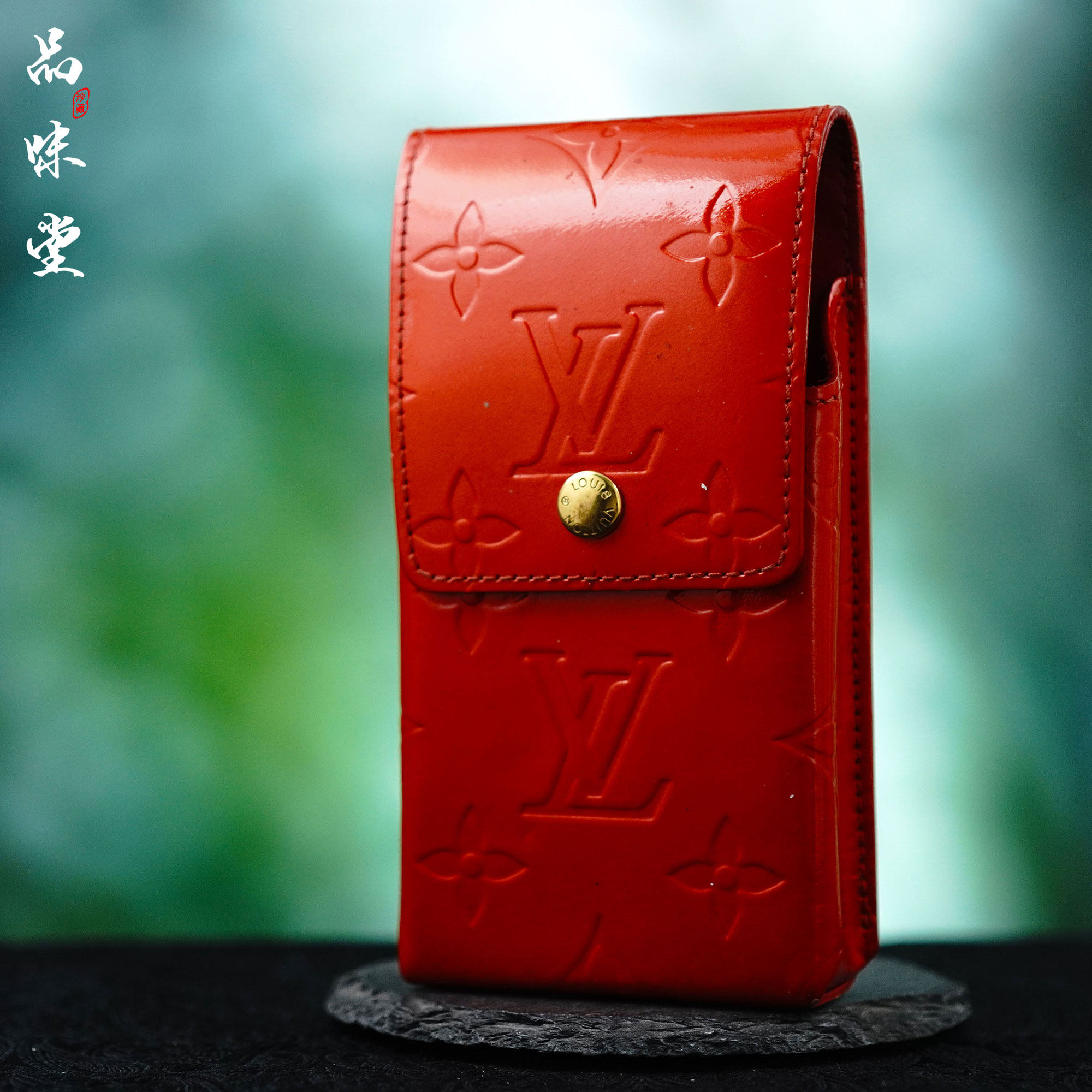 中古 vintage 中国红漆皮压花烟盒 绝版随身收纳小卡包