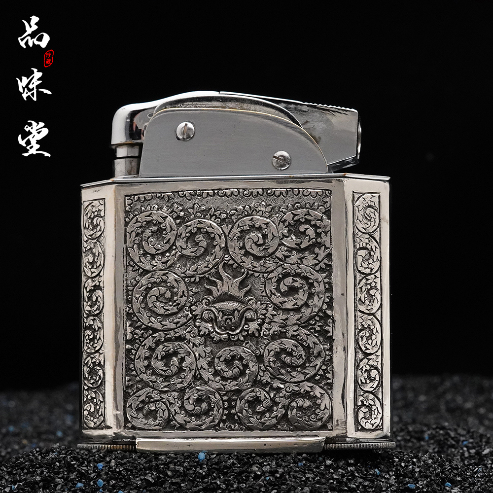 巨型1938年法国产myon纯银套手工雕花自动古董煤油打火机台式收藏