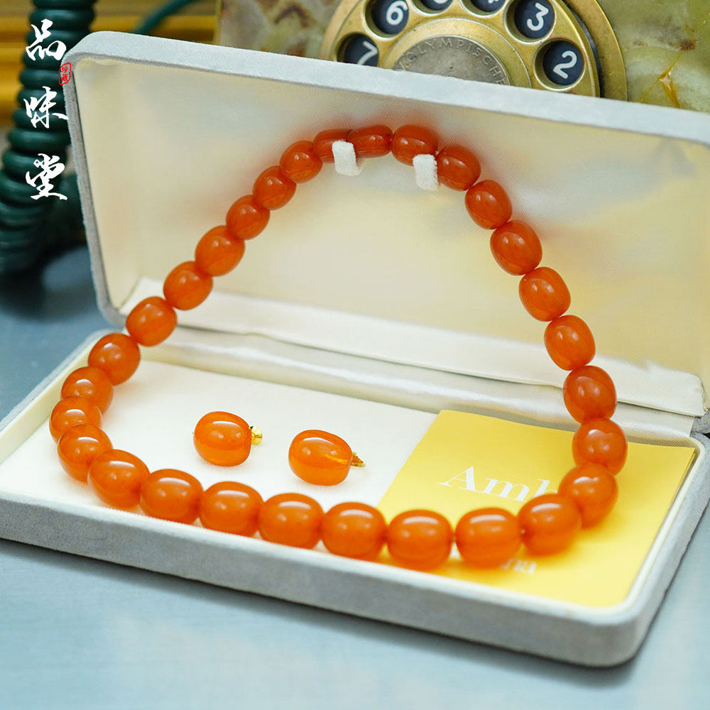 早期日本Beoluna老蜜蜡琥珀鸡油黄项链手串首饰精美复古原盒证书