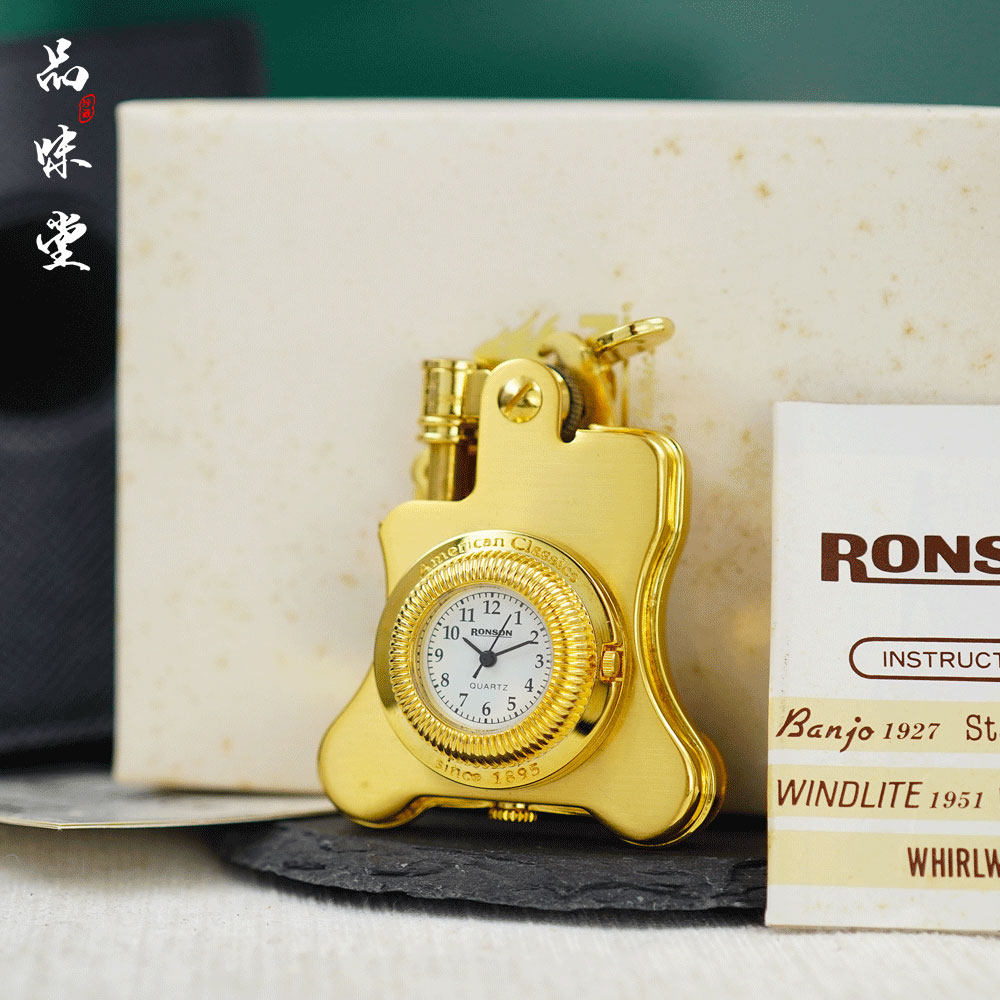 1980年日本RONSON朗森班卓琴钟表时钟煤油土豪金古董打火机收藏级