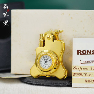 1980年日本RONSON朗森班卓琴钟表时钟煤油土豪金古董打火机收藏级