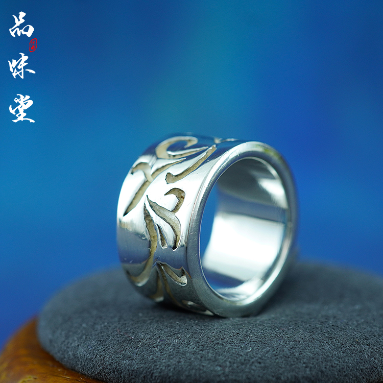 Vintage西洋海外中古首饰925纯银戒指气质复古宝石老货雕花镂空