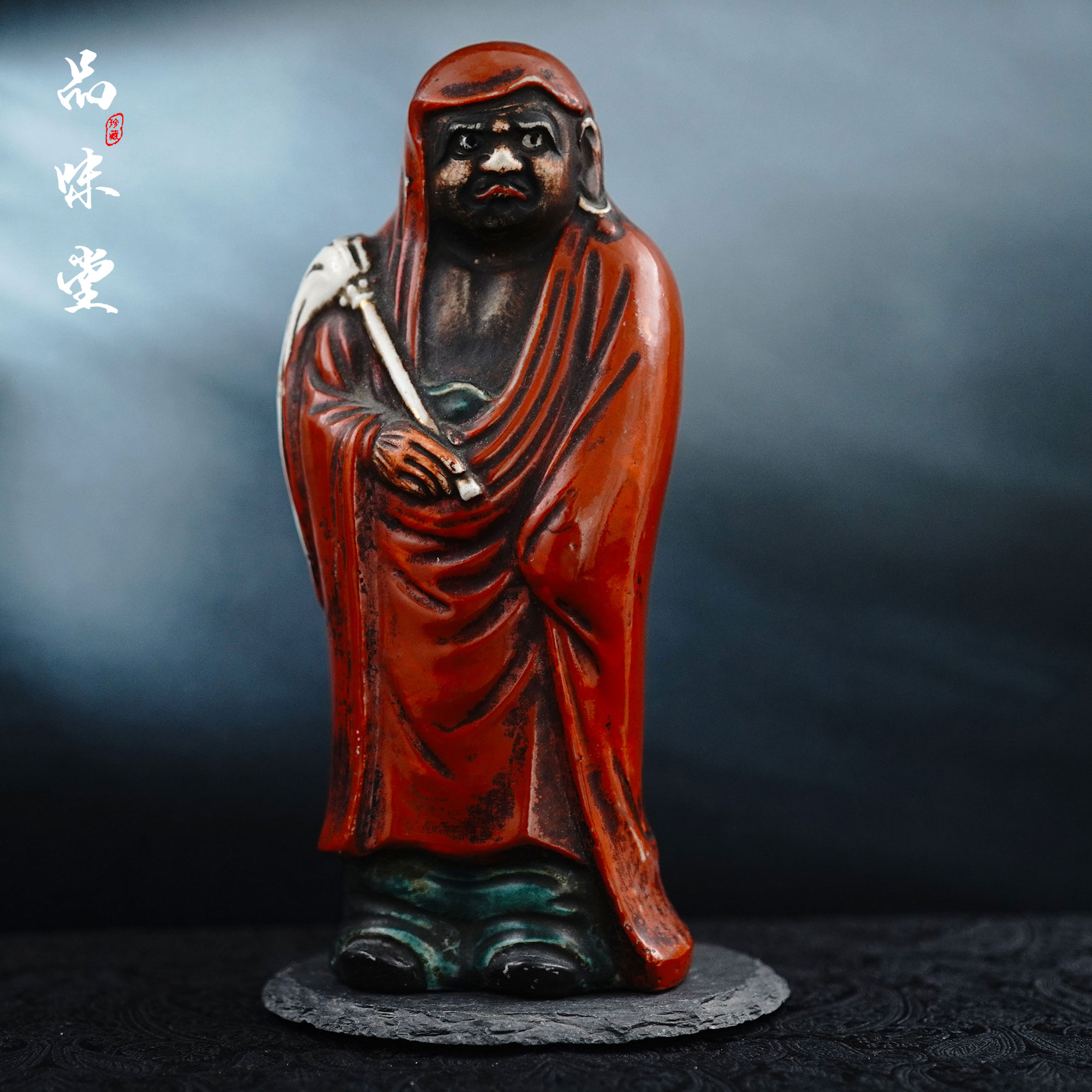 早期日本纯手工陶土泥塑达摩祖师立像大摆件禅意茶道客厅玄关茶桌