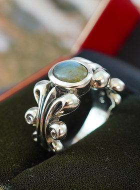 纯银克罗地心男款戒指欧泊宝石