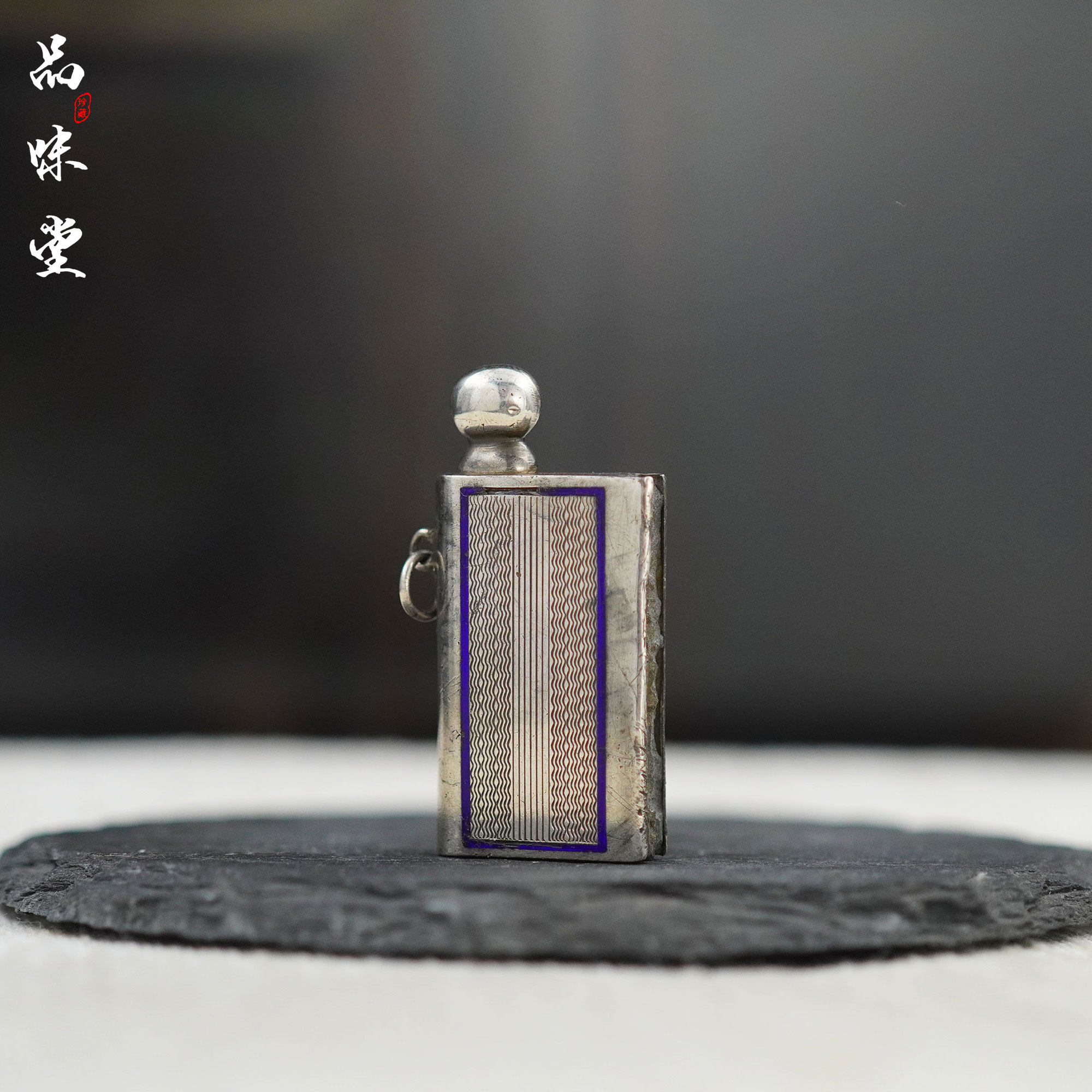 1918年德国产百年历史纯银900银标蓝色珐琅古董打火机 万次火柴机