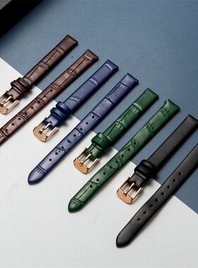 代用lola rose女ins小众绿色表10mm真皮手表带头层黑色简约款表带