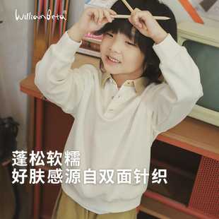 小新贝塔-『双面针织』秋新款复古拼接POLO领宽松舒适儿童卫衣