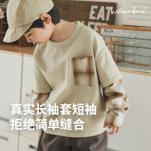 春夏新款 小新贝塔 固执双捻纱 不易起球 T恤 假两件儿童长袖