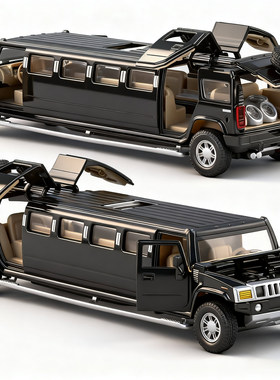 金属仿真1/32悍马加长警车回力儿童汽车模型男孩玩具收藏摆件合金