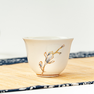金岚玉唐山骨瓷小茶杯陶瓷金玉兰花中式小水杯骨粉功夫茶杯