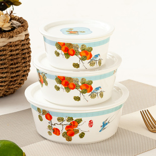 金岚玉骨瓷带盖碗陶瓷马蹄碗蒸鸡蛋羹泡面碗微波炉便当碗瓷盖碗