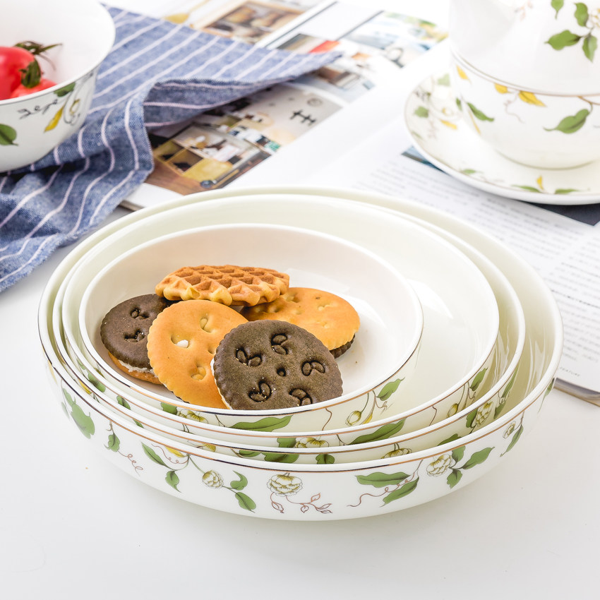 大容量骨瓷菜盘陶瓷深盘汤盘韩式饭盘窝盘家用陶瓷凉菜盘点心盘子,餐饮具,盘,淘宝优惠券,粉丝福利购,淘宝优惠卷